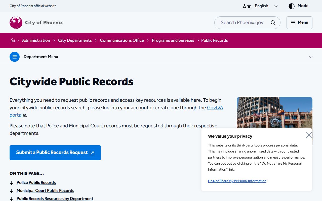 Phoenix residents directory city public records request gateway