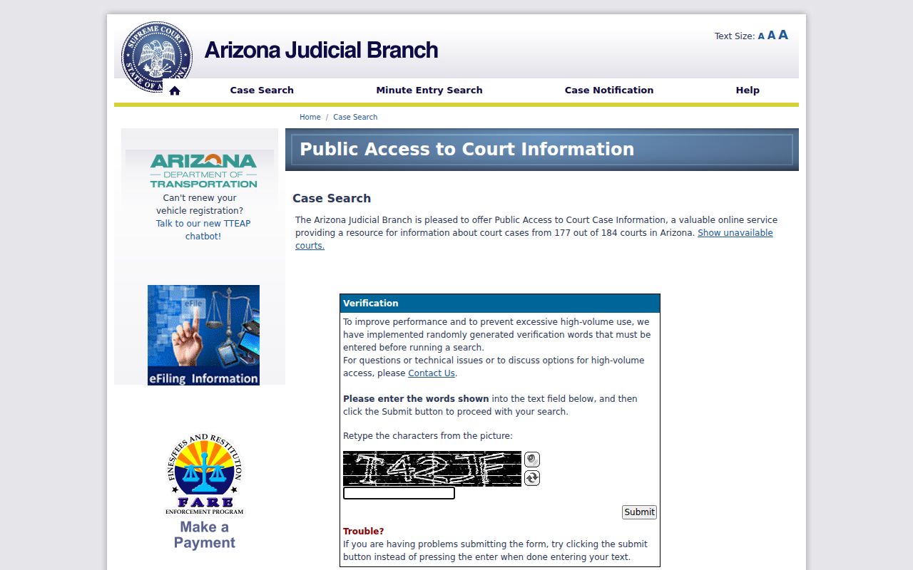 Phoenix residents directory Arizona public court case lookup
