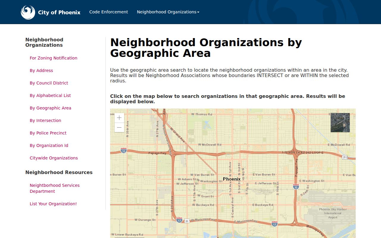 Phoenix neighbors organizations by geographic area