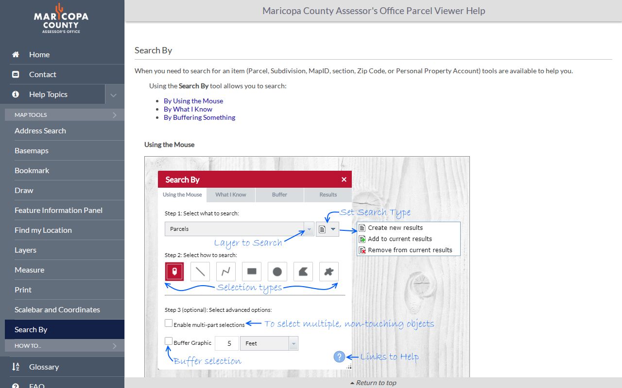Phoenix neighbors Parcel Viewer selection help