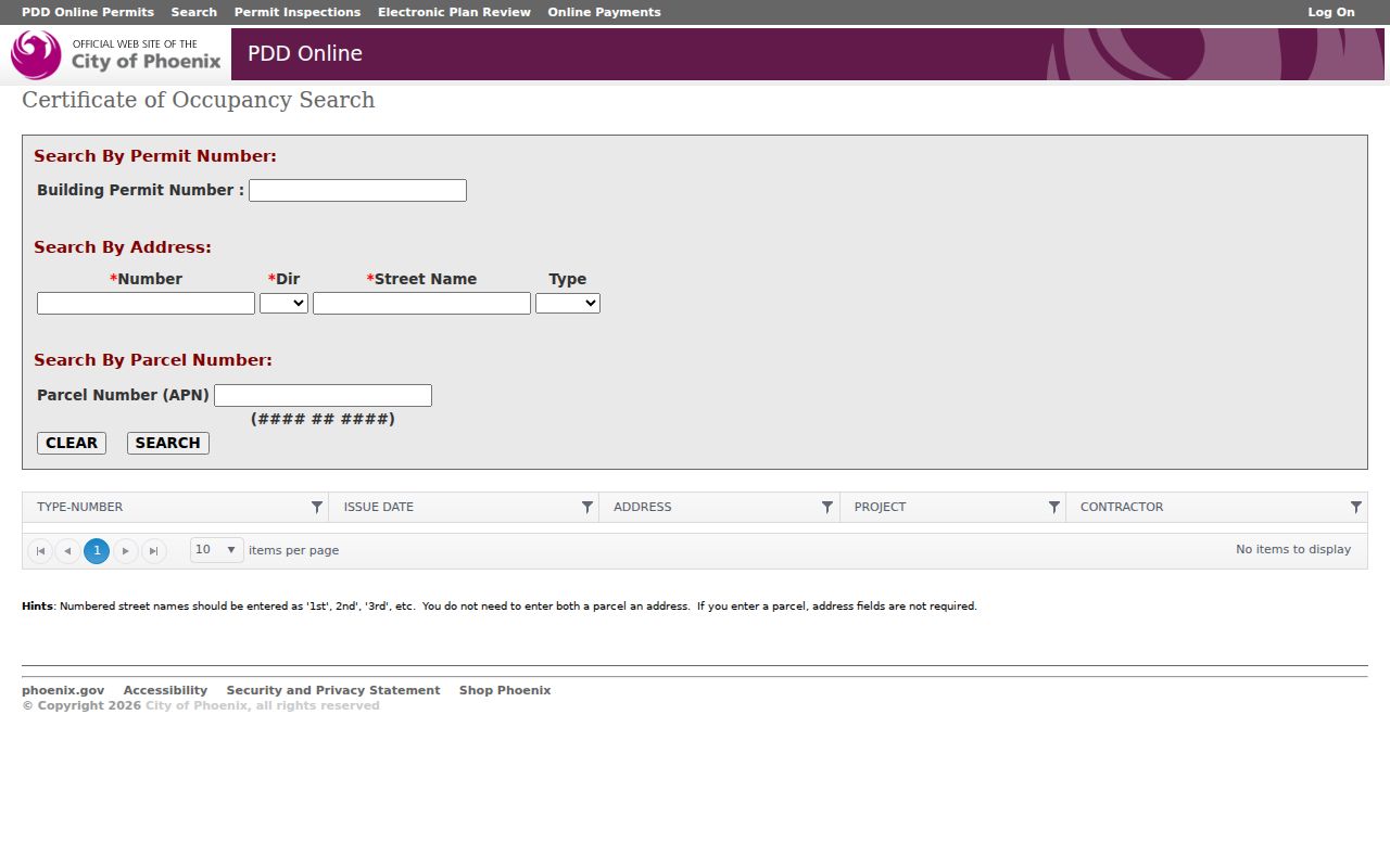 Phoenix neighbors certificate of occupancy address search