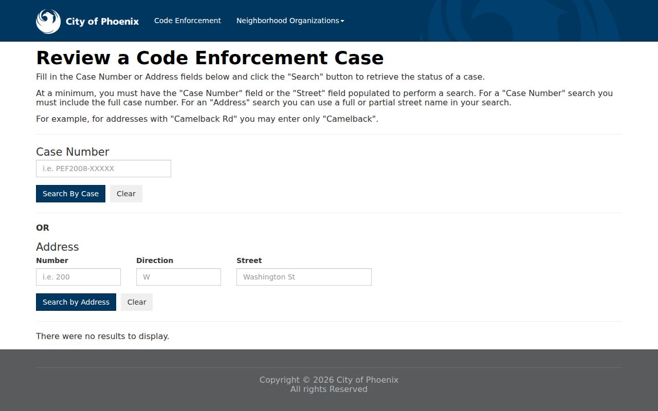 Phoenix street directory code enforcement address search